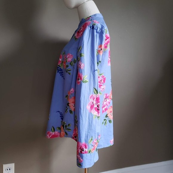 Talbots Floral Cotton Roll-tab Sleeve Blouse M - Picture 5 of 9